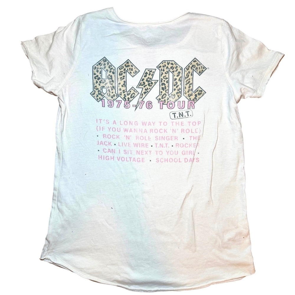 ACDC T.N.T. 1975-76 Tour Graphic T-Shirt Leopard Print White Mens Medium - Picture 8 of 9